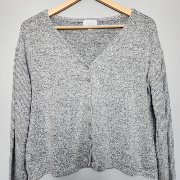 LOVE by GAP Gray Ribbed Button-Front Cardigan - Picture 2 of 8